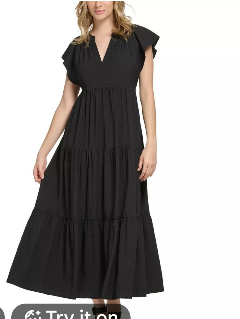 Calvin Klein Black Tiered Maxi Dress with Flutter Sleeves-NWT-12